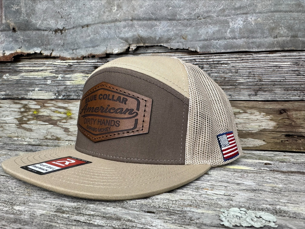 BLUE COLLAR AMERICAN - DIRTY HANDS - EARNED MONEY - SIDE AMERICAN FLAG