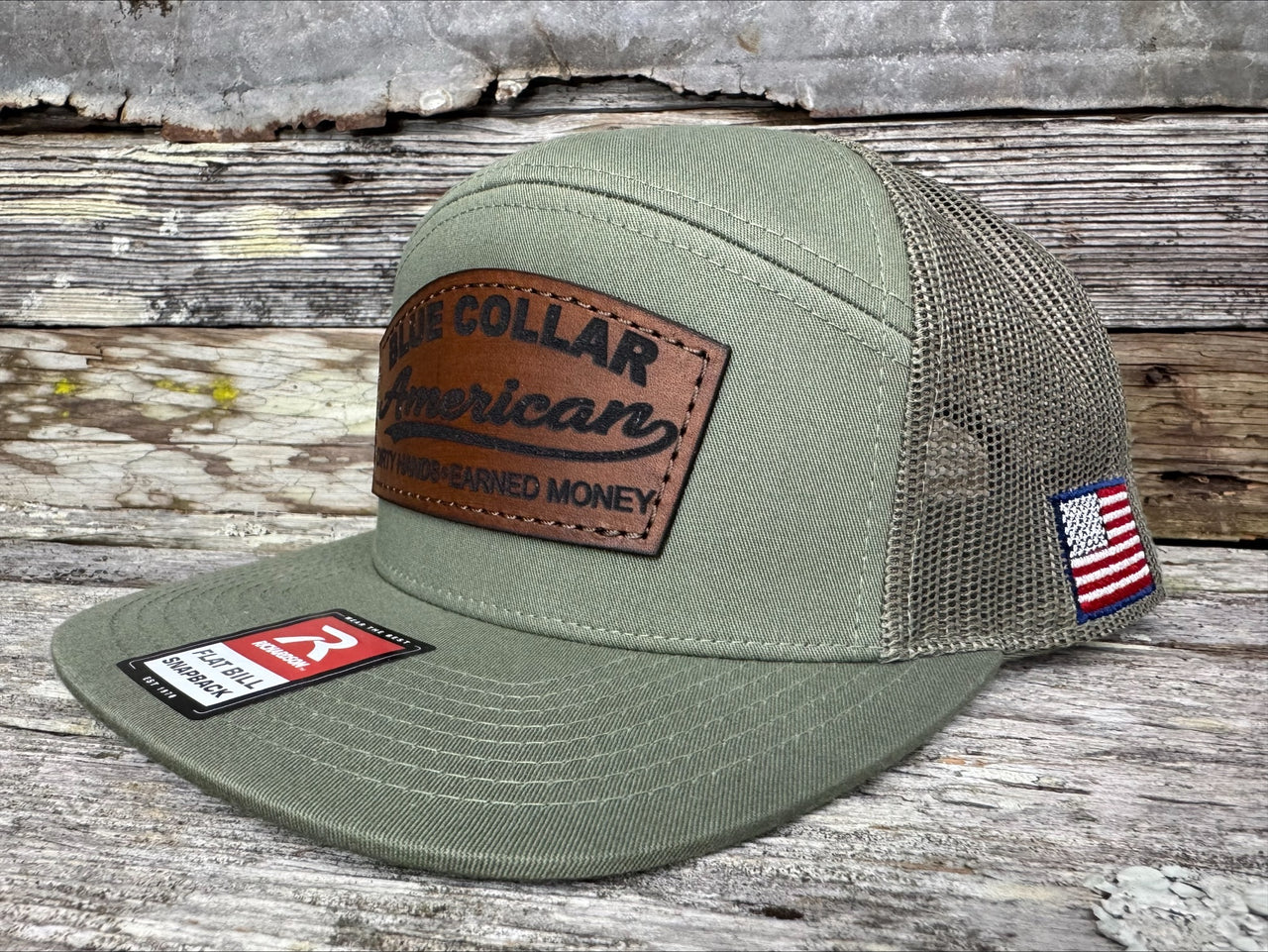 BLUE COLLAR AMERICAN - DIRTY HANDS - EARNED MONEY - SIDE AMERICAN FLAG